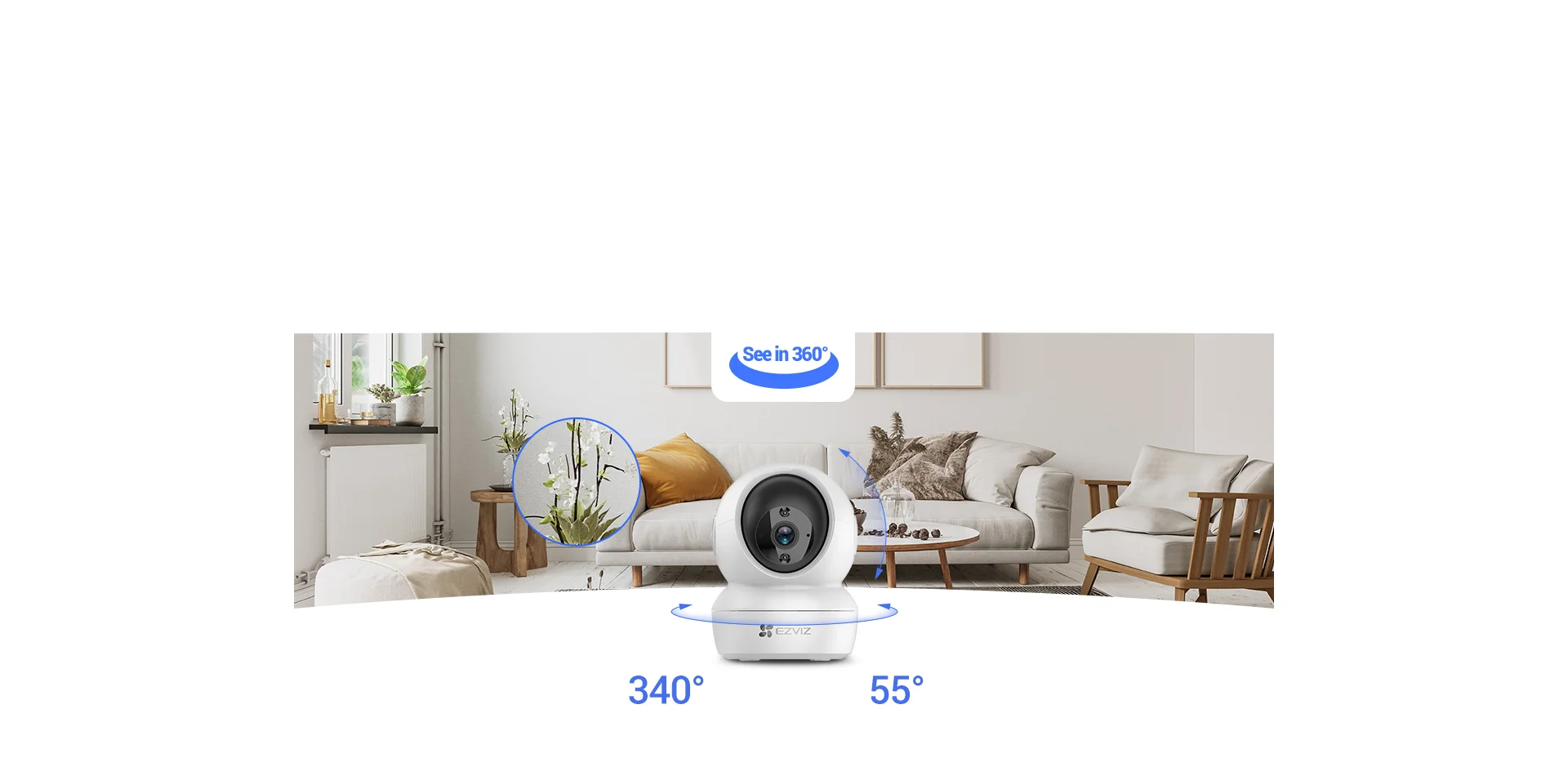 EZVIZ H6c 2K camera panoramic pan and tilt coverage