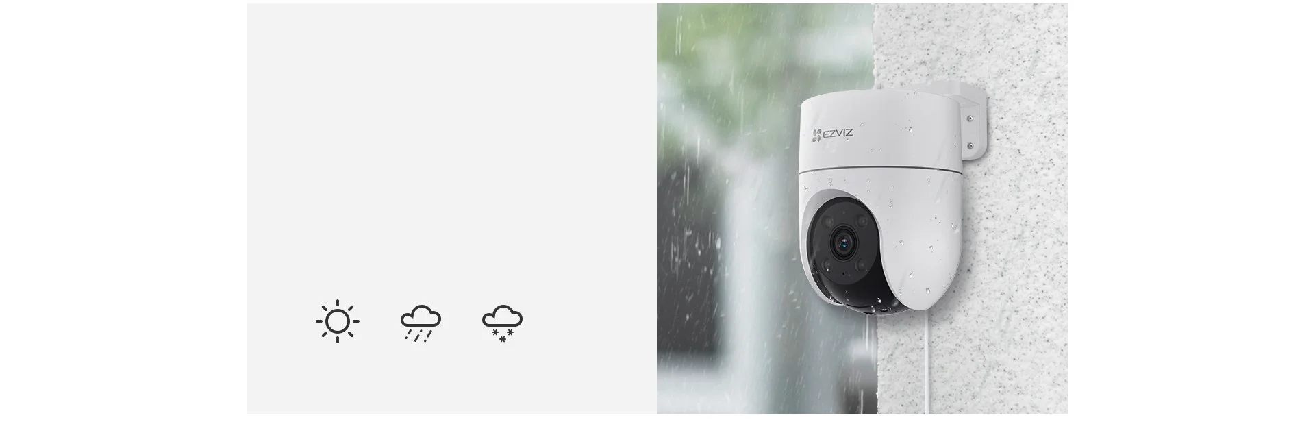 EZVIZ H8c 2MP camera in rain demonstrating weatherproof design