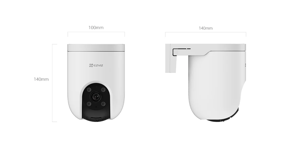 EZVIZ H8c 3K 4G camera front and side view with dimensions