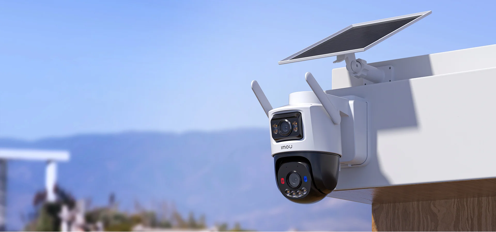 IMOU AOV Dual 10MP solar 4G dual lens camera mounted on wall